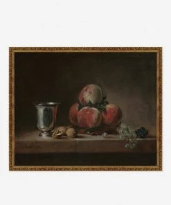 Lulu And Georgia Earth Tones 'Still Life With Peaches, A Silver Goblet, Grapes, And Walnuts' Wall Art By Jean-Simeon Chardin