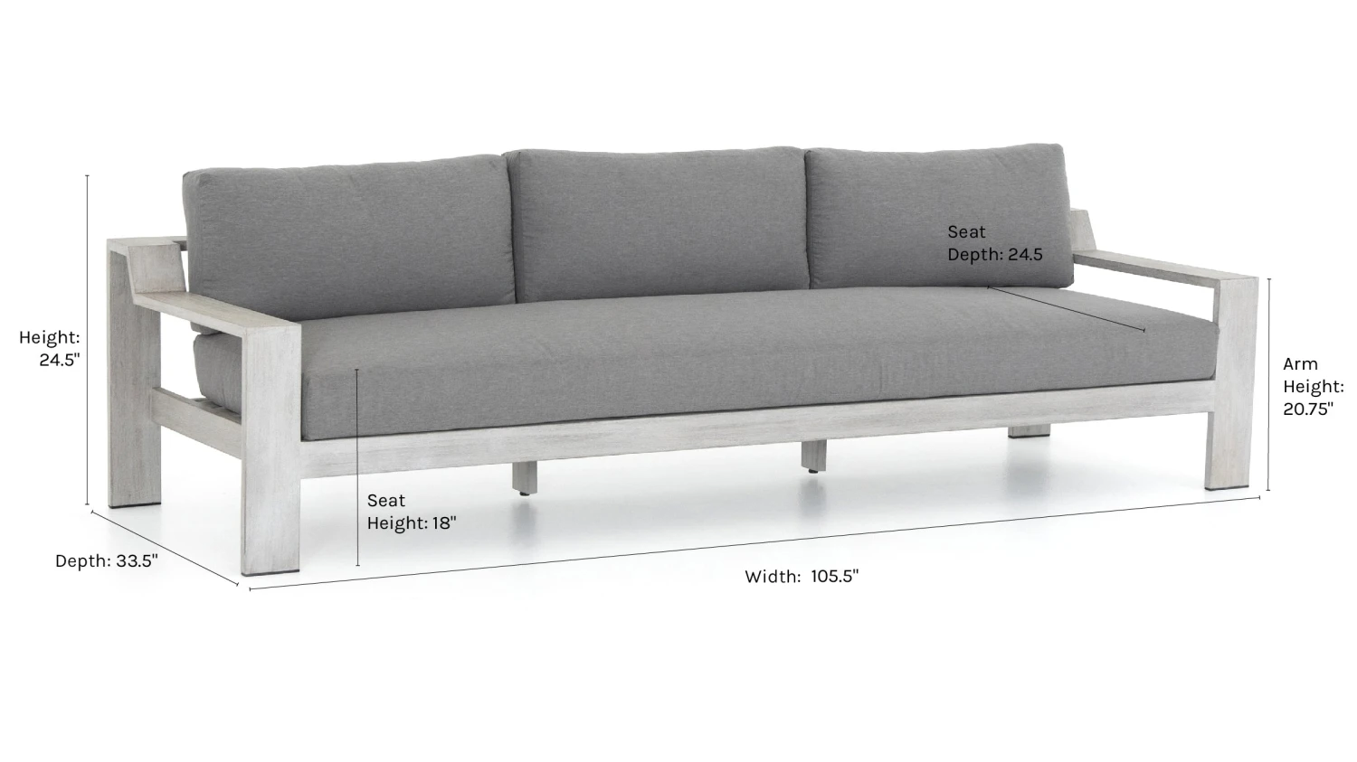 clarisedimensions.jpg Lulu And Georgia Clarise Indoor / Outdoor Sofa Outdoor Collection