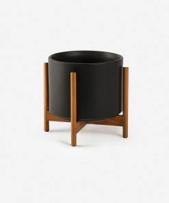 Lulu And Georgia LBE Design Ceramic Planter + Teak Stand 3 Lulu And Georgia LBE Design Ceramic Planter + Teak Stand