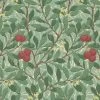 Lulu And Georgia Morris & Co. Arbutus Wallpaper, Dark Green/Red Swatch