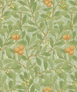 Lulu And Georgia Morris & Co. ARBUTUS Wallpaper, Green/Terracotta Swatch