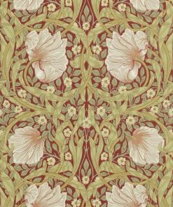 Lulu And Georgia Morris & Co. Pimpernel Wallpaper, Brick/Olive Swatch