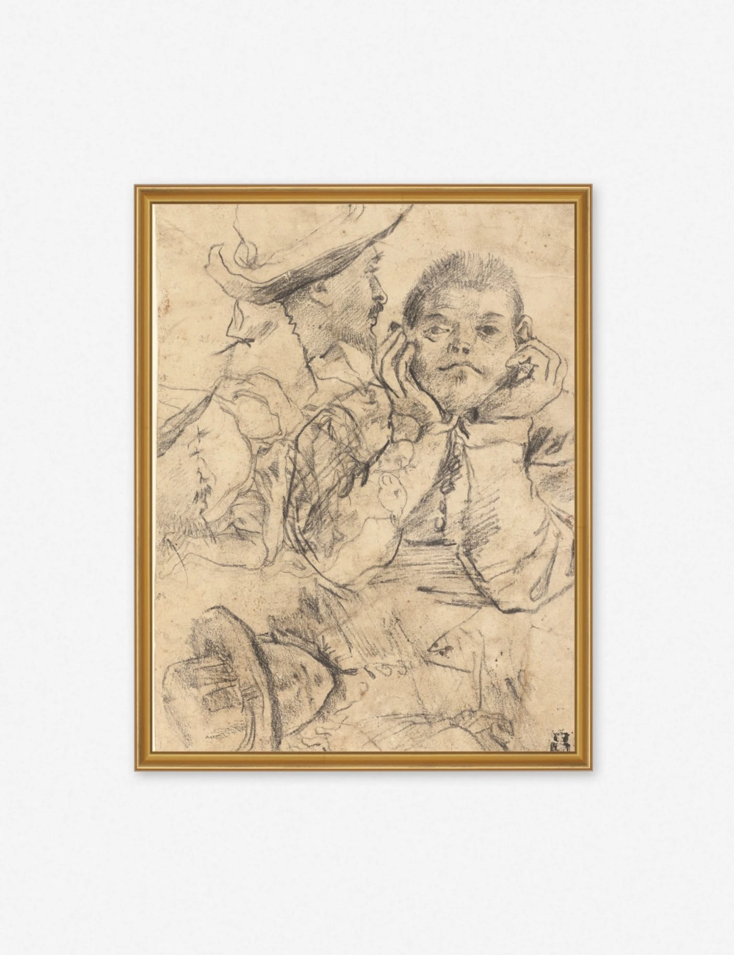 four_studies_of_heads_gold_frame_41cda808-f21b-4b46-b1a0-af5449f23e88.jpg Lulu And Georgia 'Four Studies Of Heads' Wall Art By Annibale Carracci, Original Work Held By The J. Paul Getty Museum