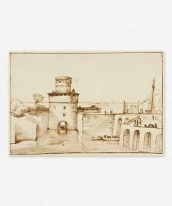 Lulu And Georgia Earth Tones 'Landscape With A View Of A Fortified Fort' Wall Art By Giovanni Francesco Barbieri, Original Work Held By The J. Paul Getty Museum