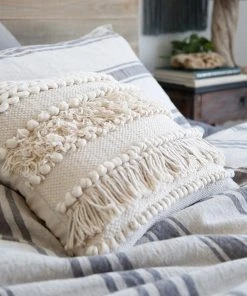 Lulu And Georgia Bouclé + Textural Fabric Pom Pom At Home Iman Pillow
