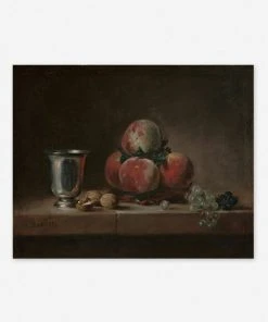 Lulu And Georgia Earth Tones 'Still Life With Peaches, A Silver Goblet, Grapes, And Walnuts' Wall Art By Jean-Simeon Chardin